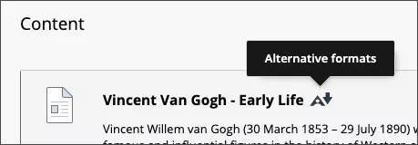 콘텐츠 항목 옆에는 대체 형식 버튼이 있습니다.