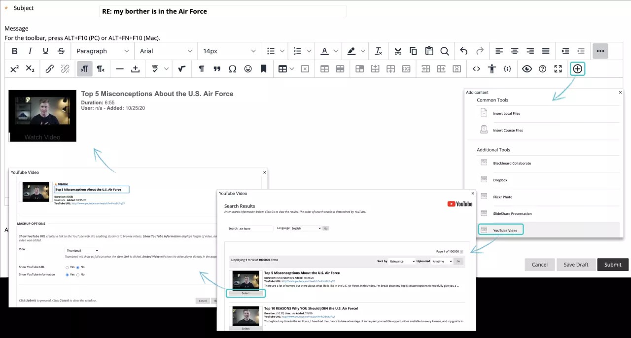 De mashup-editor laat verschillende schermafbeeldingen zien die over elkaar heen liggen, met opties binnen de mashup-editor.