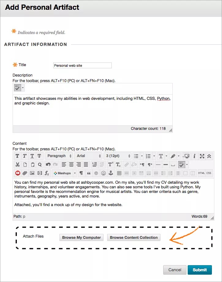 Persoonlijke artefactenpagina toevoegen