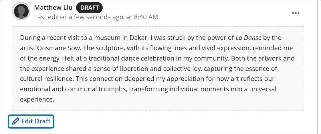 Sol altta Taslağı Düzenle seçeneğinin öne çıkarıldığı ve üst kısımda öğrenci adının yanında bir TASLAK simgesi bulunan bir öğrenci yanıtı taslağı