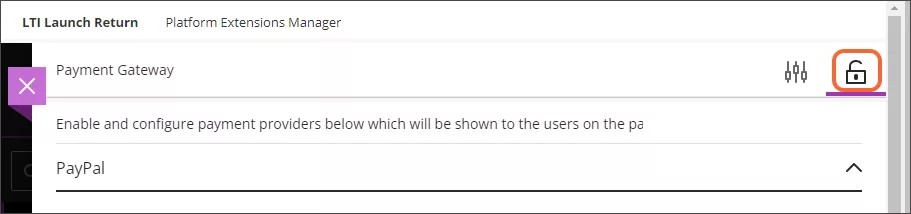 The Payment Gateway screen, with the lock icon highlighted in orange