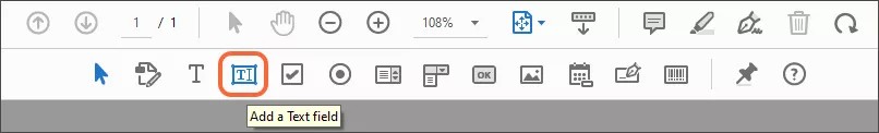 The toolbar with the Add a Text field icon highlighted in orange