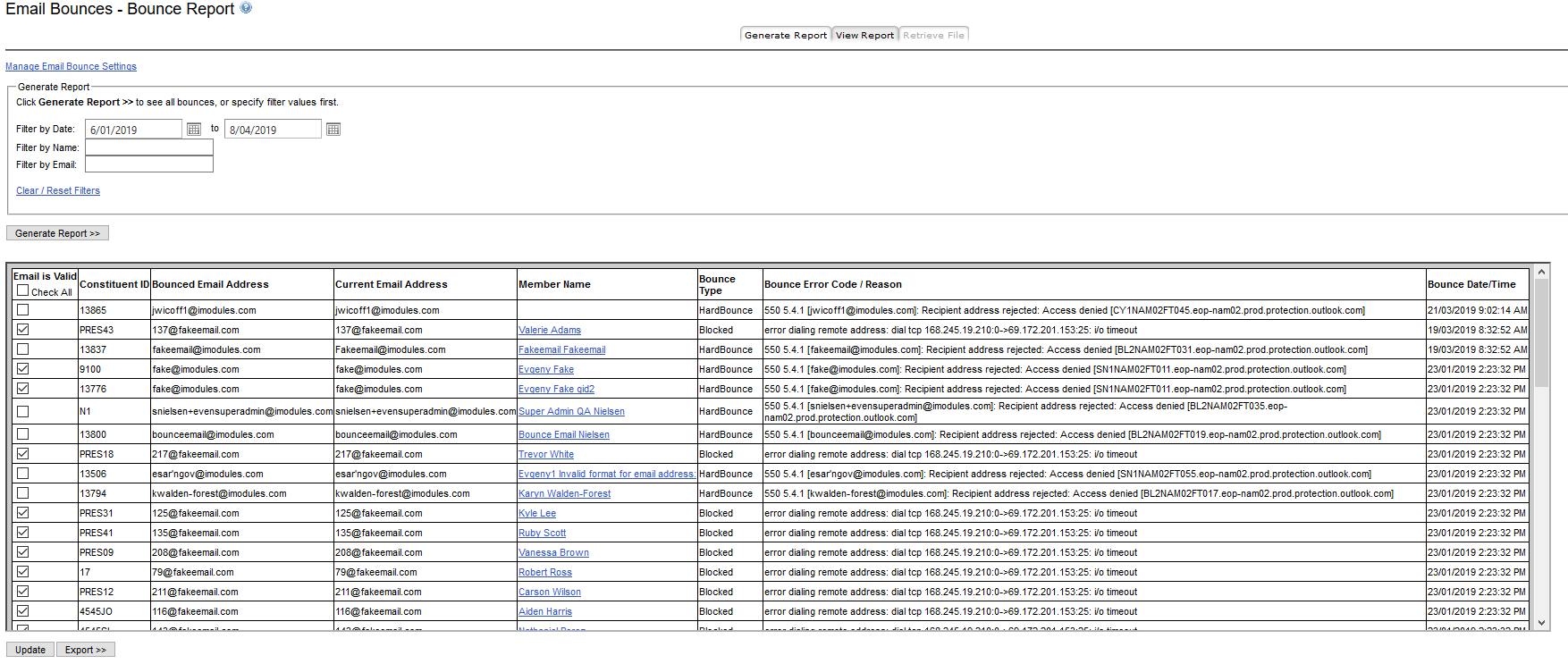 An example of a bounce report