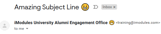 A subject line and a from address with emojis as they appear in Gmail.