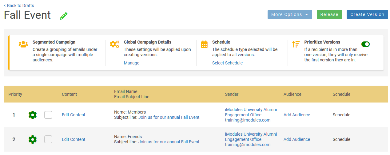 The Segmented Campaign home screen