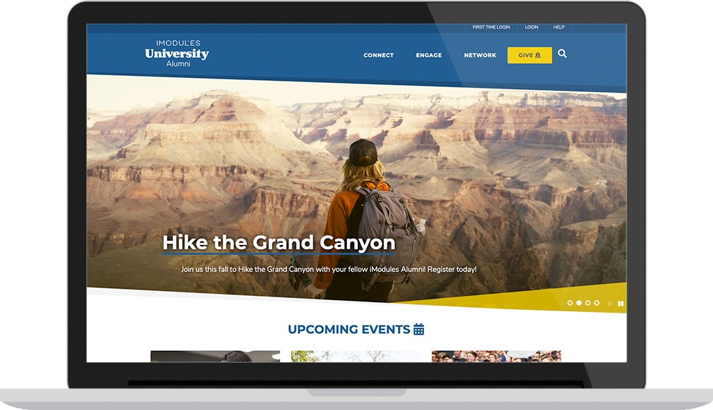 Example iModules University alumni homepage with hero image updated to grand canyon image
