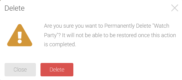 The pop-­up window that appears asking for confirmation of the deletion action