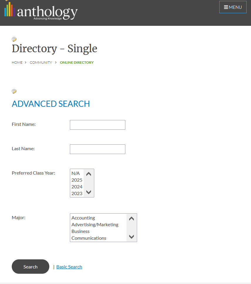 Mobile screen view of directory advanced search in Encompass