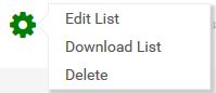 The gear options for a list, which include Edit List, Download List, and Delete