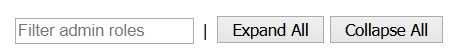 Filter admin roles, Expand All, and Collapse All options on the admin rights page