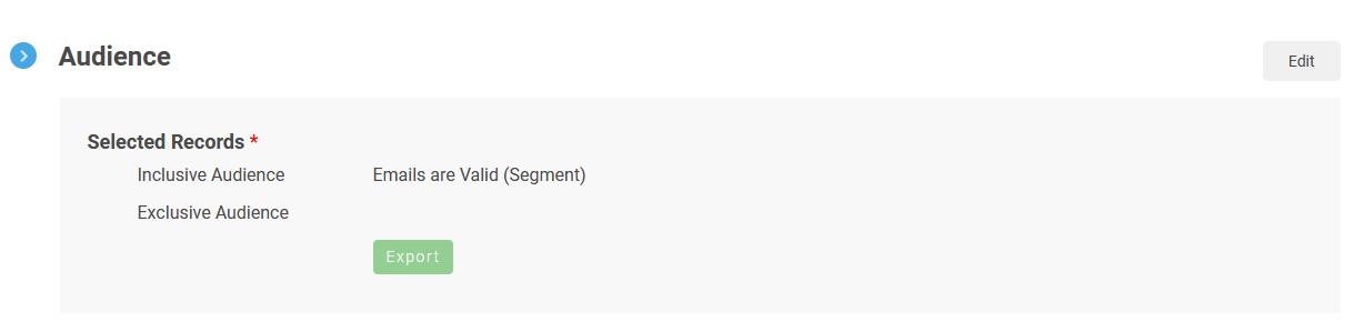 The Audience screen, showing the Selected Records for the Inclusive Audience and the Exclusive Audience.