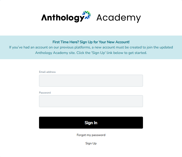 The Anthology Academy log in page