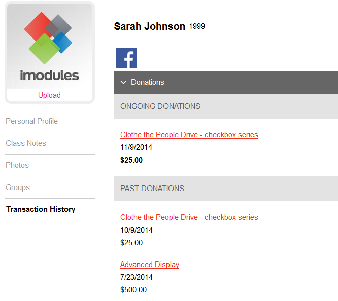 The Transaction History on the Profile Page.