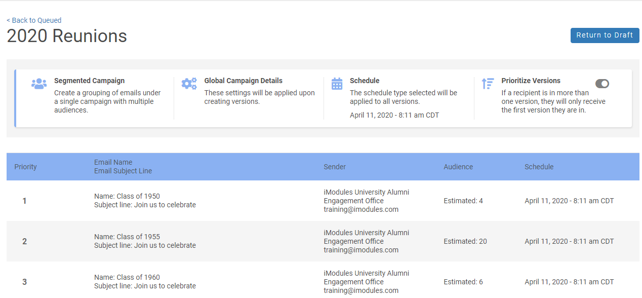 The segmented campaign home screen