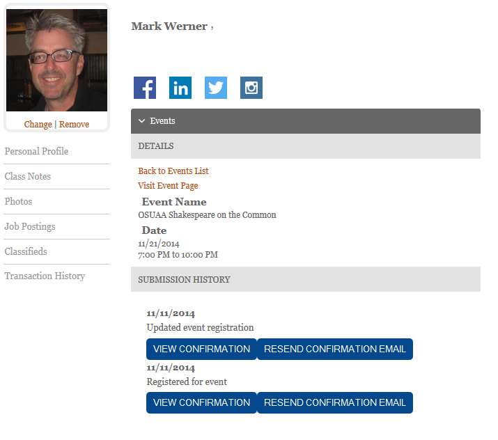 Event details screen