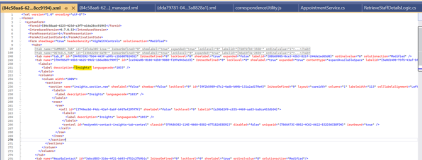 The Form XML of the Contact form displaying the tab code section for the Insights tab.