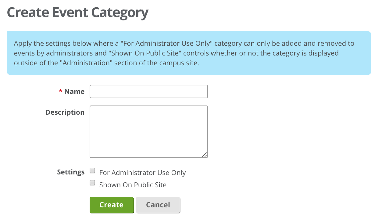 a screenshot of creating event categories