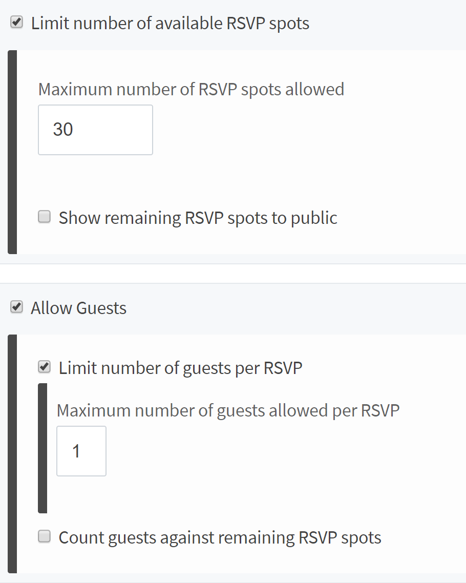 a screenshot of the RSVP guest limit configuration