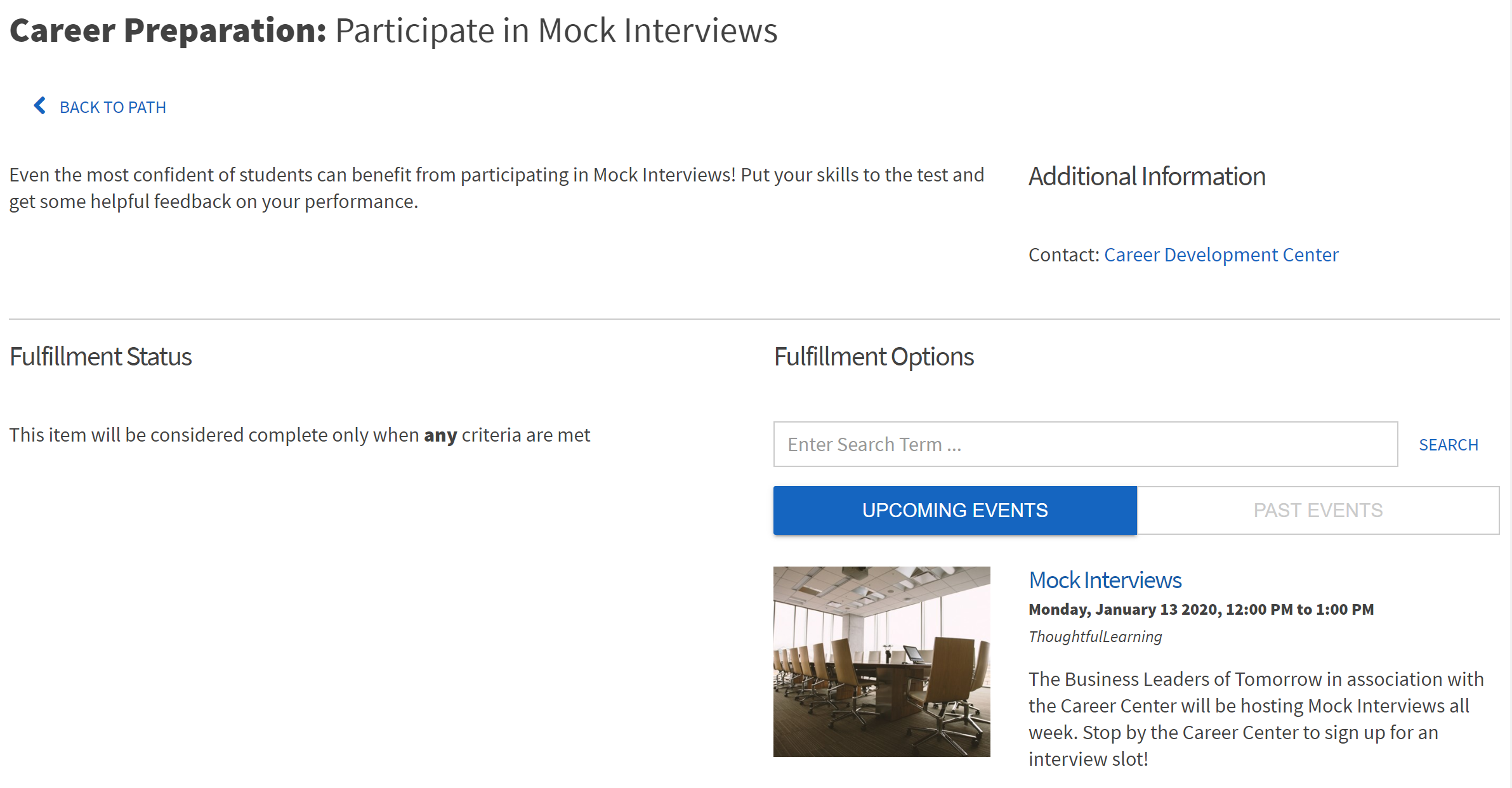 a screenshot of an event attendance item with fulfillment options displaying relevant upcoming events