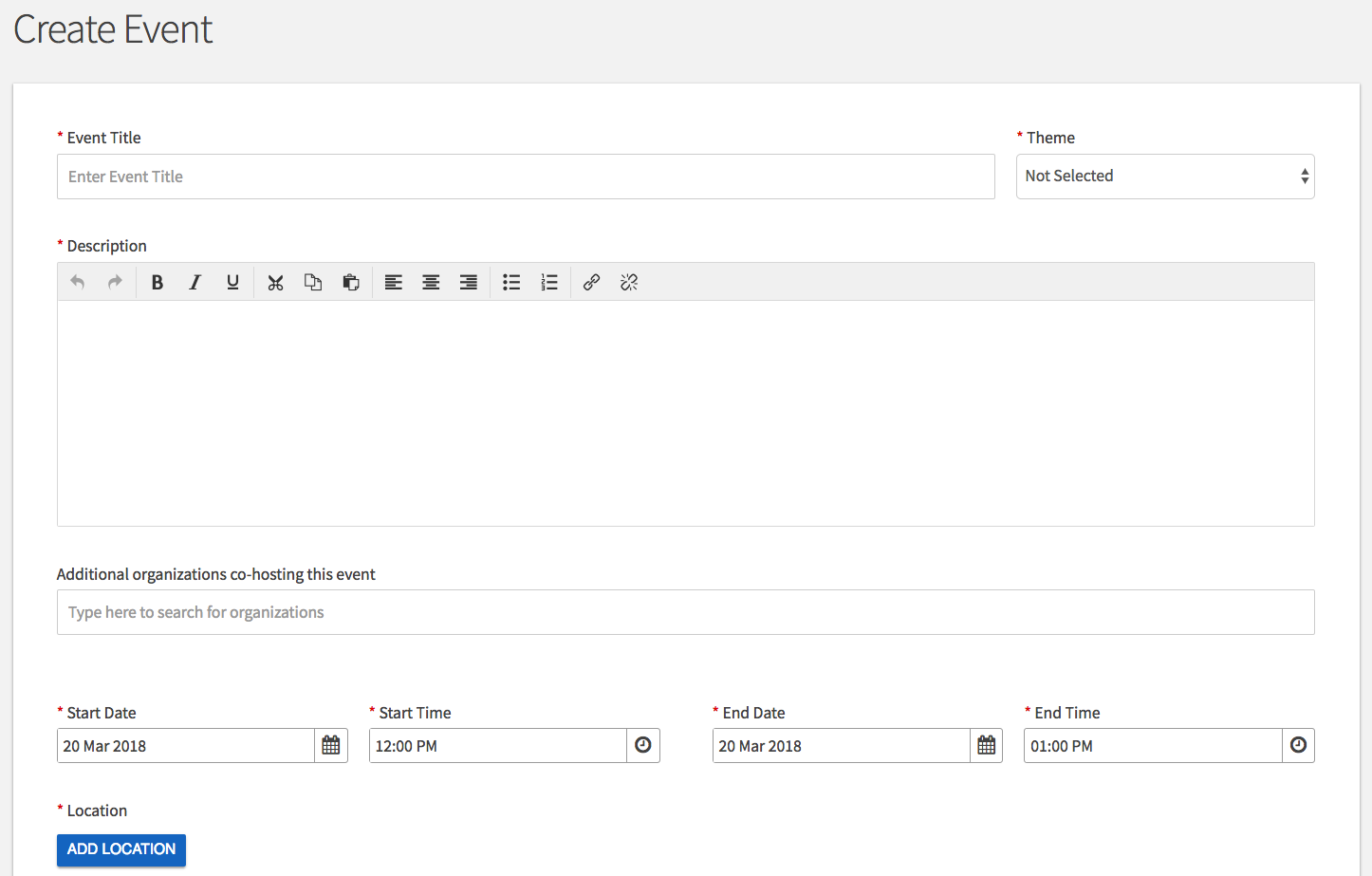 a screenshot of the first section of the create event sccreen