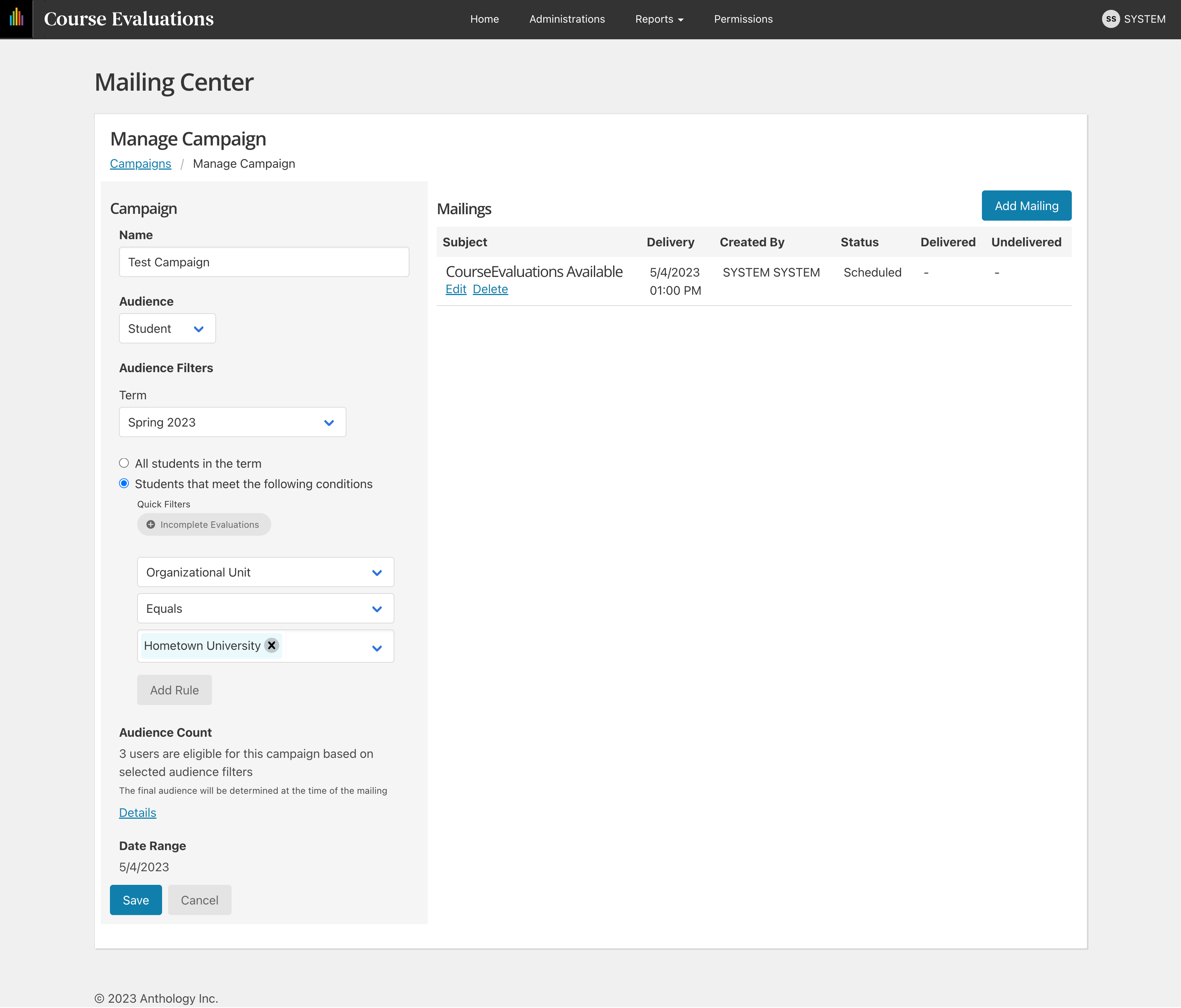 Manage all mailings in scheduled state