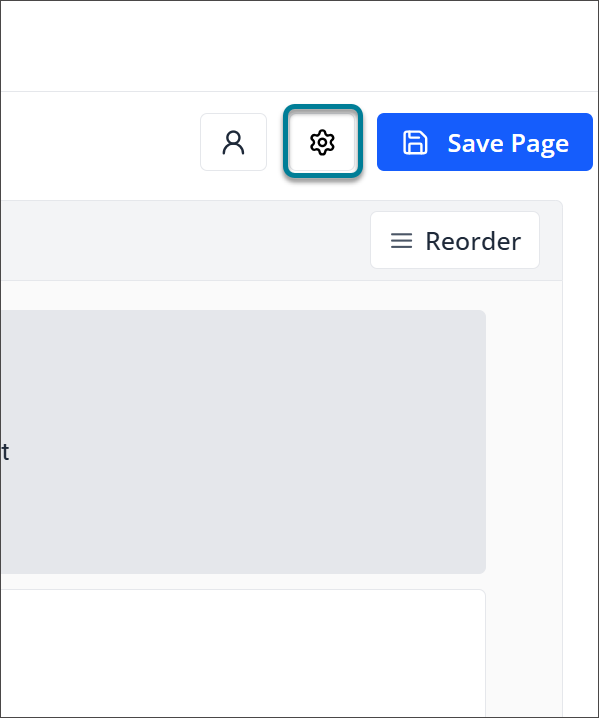 The top right corner of the Evaluate Builder, showing the Instructor Role Repeat button, the Page Properties button (highlighted), the Save Page button, and the Reorder button.