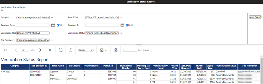 Verification Status Report