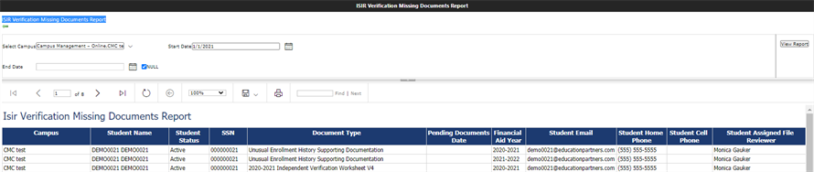 ISIR Verification Missing Documents Report