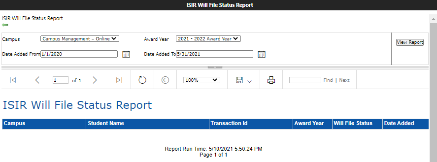 ISIR Will File Status Report