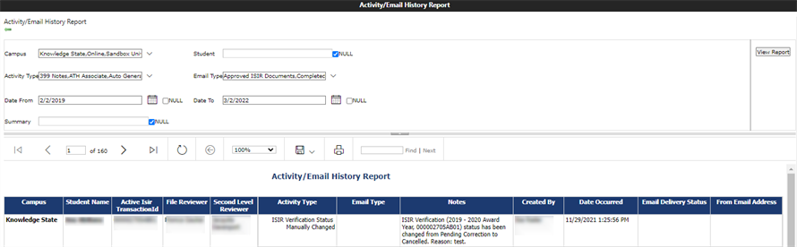 Activity/Email History Report