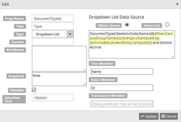 Dropdown Grid Column