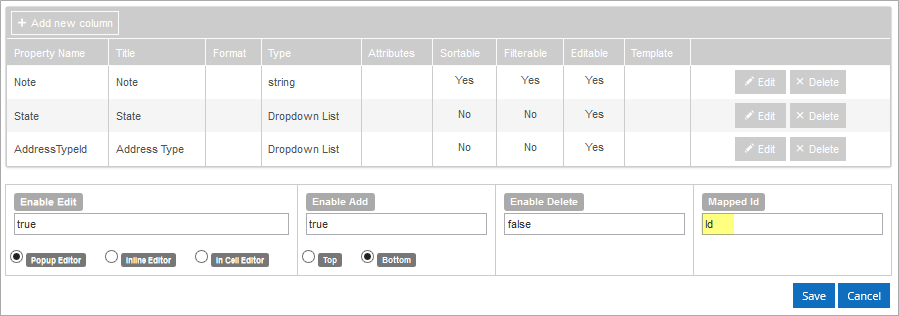 Grid Column Editor