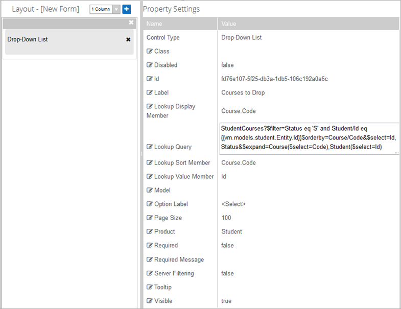 Property Settings with OData query