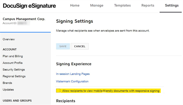 DocuSign - Allow Responsive signing