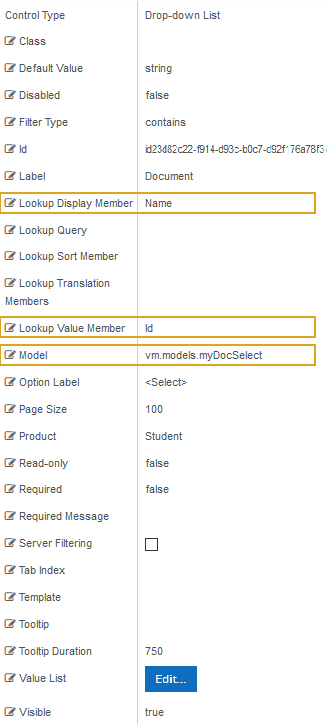 Drop-Down List properties