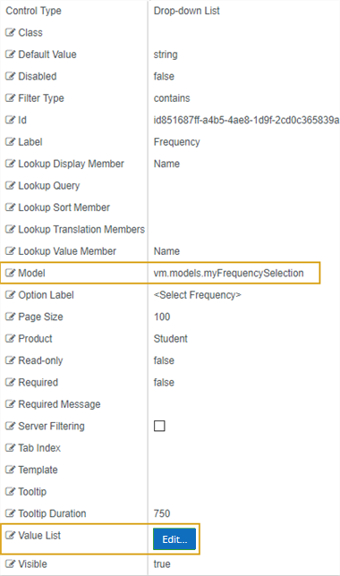 Drop-Down List properties