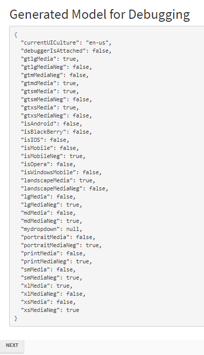 JSON Debug Info rendered