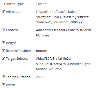 Tooltip properties