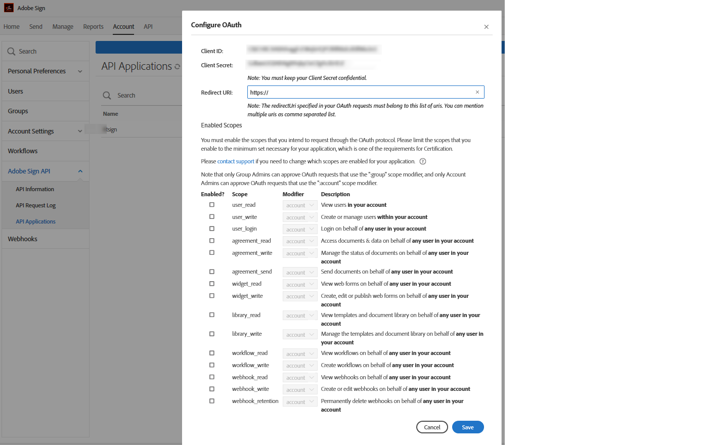 Adobe Sign Settings