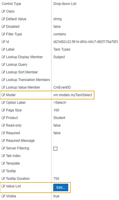 Drop-Down List properties