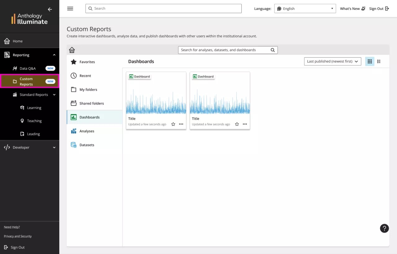 Custom reports selected in the left menu