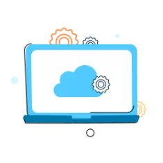 Illustration of a laptop with the settings icon.