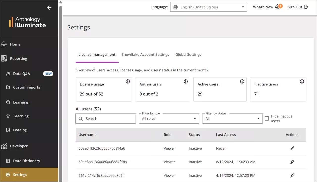 License management tab in Settings