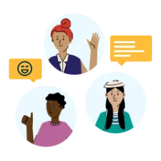 Three people in dialogue