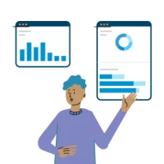 illustration of man with his hand showing dashboards.