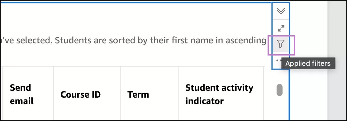 Icône de filtre appliquée dans les options du coin supérieur droit