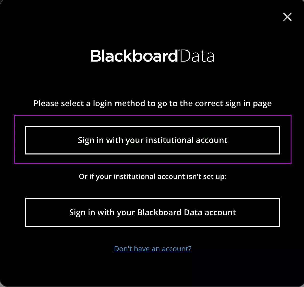 Blackboardのデータサインイン画面でハイライト表示 あなたの教育機関アカウントでサインイン