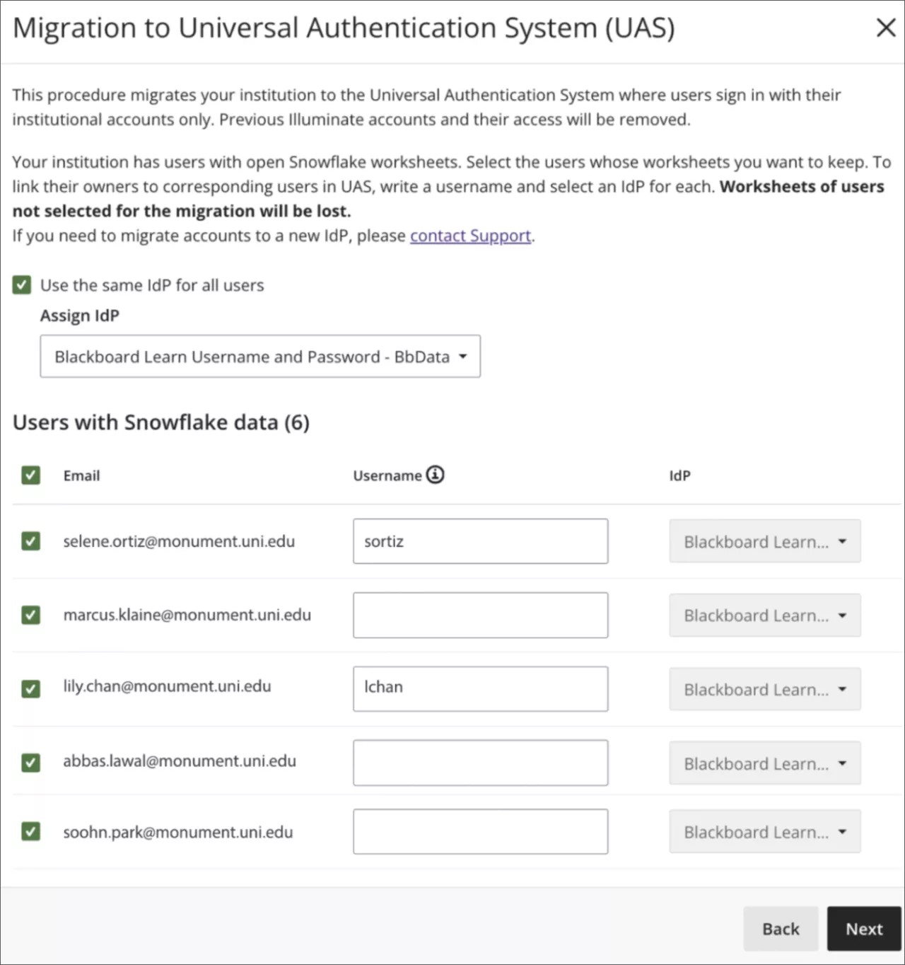 Identiteitsprovider-specificaties: Vinkjes aangevinkt.