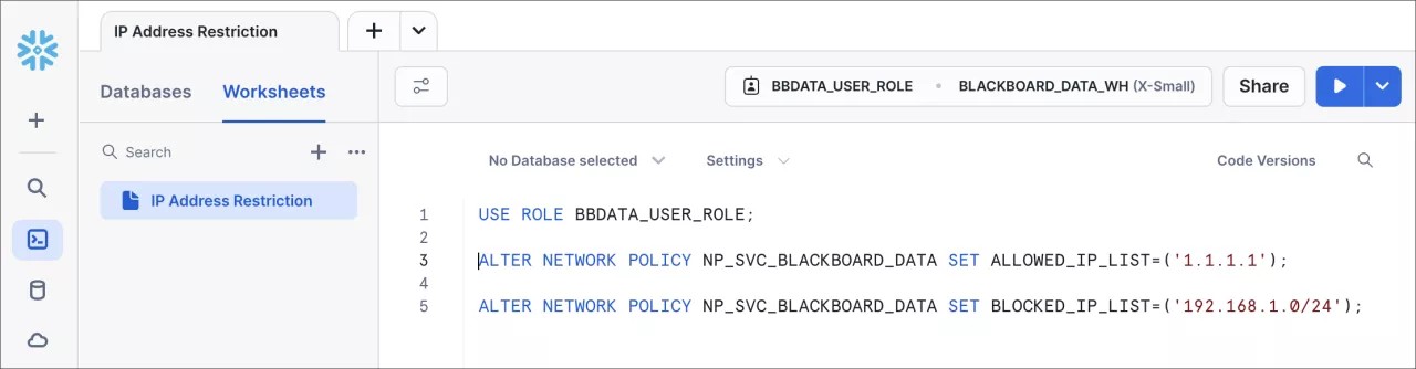 Aba de folhas de exercícios no Snowflake