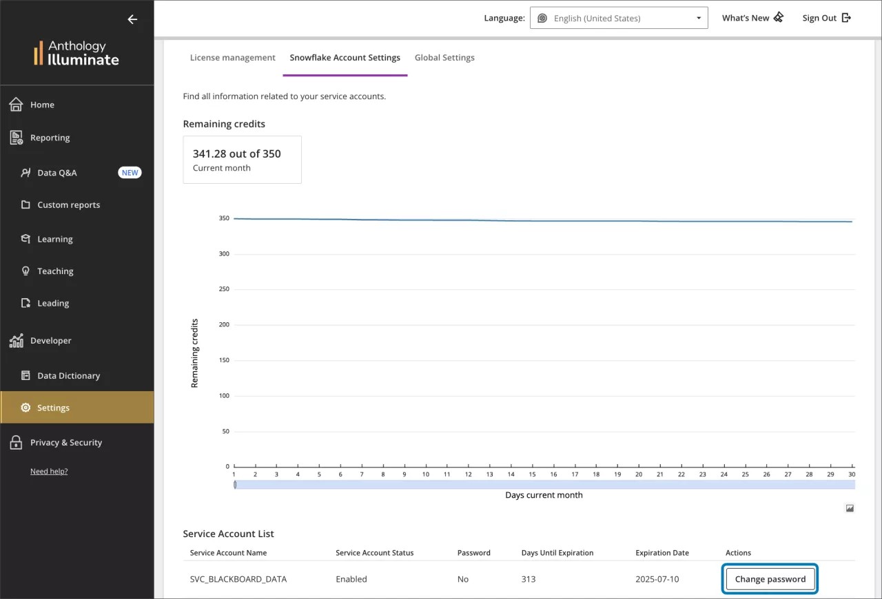 Iluminar a tela de Configurações com Alterar Senha destacada no canto inferior direito